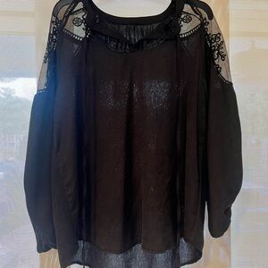 Black Embellished 3/4 Sleeve Relaxed Blouse